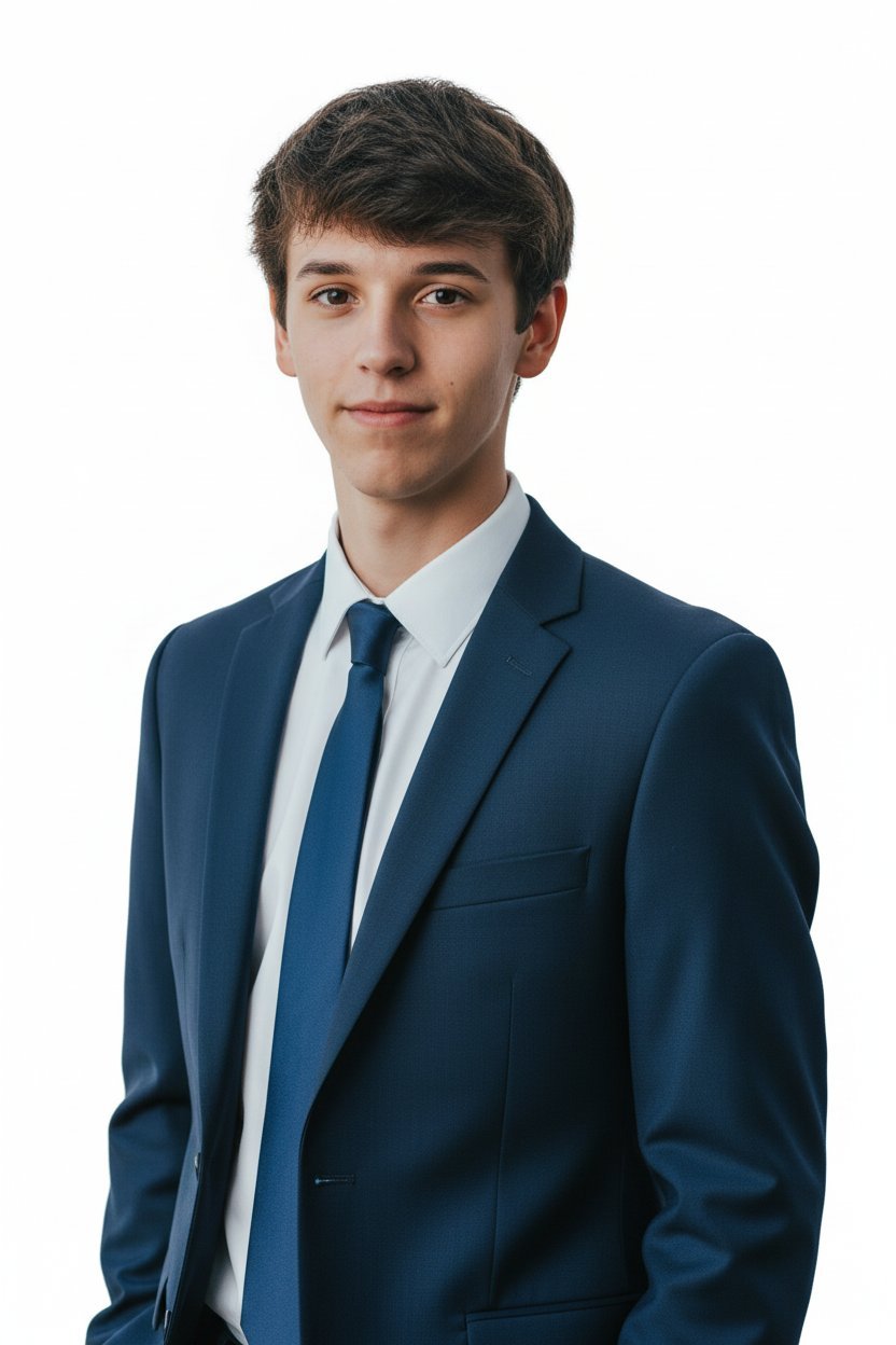 AI professional headshot — young man in blue suit